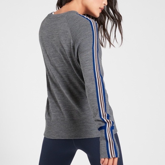 Athleta Canyon Colorblock Sweater Grey Blue Stripe - Picture 2 of 11